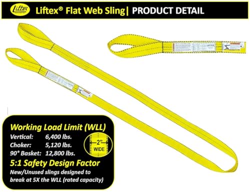 LIFTEX® - Trusted Since 1955 | Polyester Flat Eye Lifting Sling | 1-4" Widths, 3-30' Lengths, 2-Ply | Lifting Rigging Moving Hoisting Straps (2" 2-Ply Flat Eye | 6400 lbs Vertical, 8 FEET) - color: 2" 2-Ply Flat Eye | 6400 lbs Vertical, size: 8 FEET