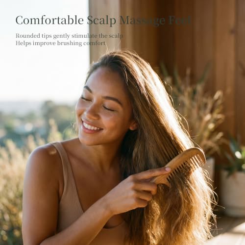 Onedor Handmade 100% Natural Green Sandalwood Hair Combs - Anti-Static Sandalwood Scent Natural Hair Detangler Wooden Comb (Wide Tooth),1 Count (Pack of 1) | Handmade, 0.15 in Tooth Spacing, Smooth Rounded Teeth, Helps Reduce Static, Less Pulling, Wavy Th