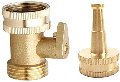 Heavy Duty Brass Jet Sweeper Sprayer Nozzle with Garden Hose Shut Off Valve Connectors - size: 6 x 12 x 8 cm