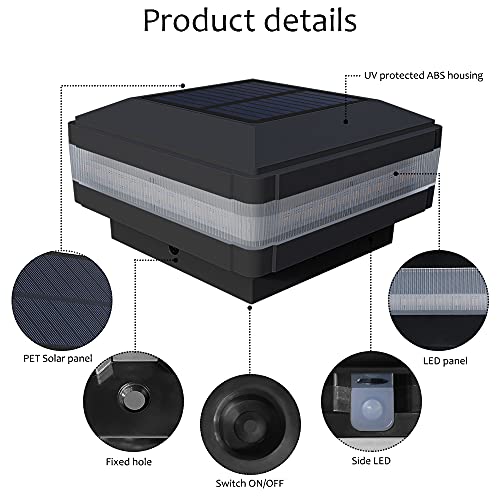 4x4 Post Solar Lights 160 Lumen with 52 LEDs & 6000K White Light | Outdoor Fence Deck Post Solar Lights Fit 4x4 Caps(5x5 6x6 Need Mounting Bracket), IP65 Waterproof for Porch Patio Garden - color: Black