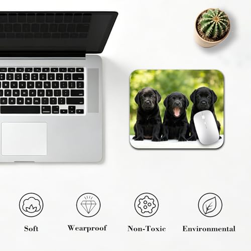 Three Black Lab Puppies Mouse Pad 9.5" x 7.9", Adorable Labrador Retriever Puppies Cute Desk Mat, Dog Mom Gift - color: Black Lab Puppies