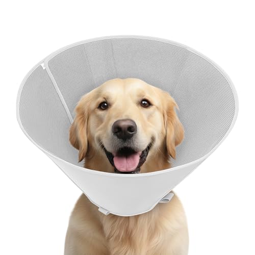 Soft Dog Cone Collar to Stop Licking After Surgery, Mesh Breathable Pet Recovery Collar for Large Medium Dogs, Elizabethan Cone Alternative(S) - color: Grey, size: S