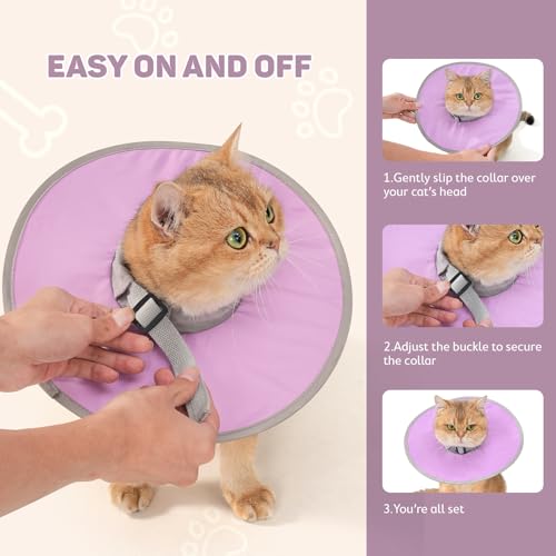Avont Lightweight Waterproof Foldable Cone, Soft E-Collar - M Purple | Neck up to 11.8", Width 3.7". Foldable soft cone for cats & small dogs, stops licking, waterproof, easy clean - color: Purple, size: M