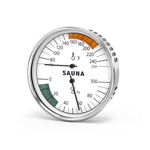MEANLIN MEASURE Sauna 2 in 1 Fahrenheit Thermometer and Hygrometer, Stainless Steel Thermometer Gauge, 70-250°F, 0-100% RH for Sauna Room, Indoor Humidity Temperature Monitor Gauge Sauna Accessories