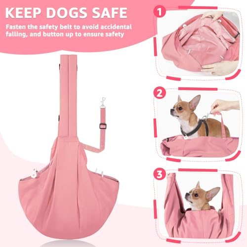 SlowTon Dog Carrier Sling - Thick Padded Shoulder Strap Adjustable, Peach S | Dog Carriers for Small Dogs, Puppy Carrier Purse for Pet Cat with Front Zipper Pocket Safety Belt Machine Washable - color: I-Peach Cotton Fabric