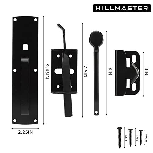 Hillmaster Self-Closing Thumb Gate Latch - Heavy Duty for Wooden, Metal & Vinyl Fences - Black Finish