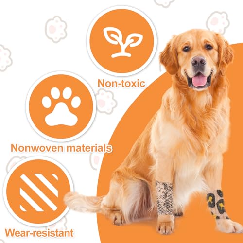 6 Roll 2 Inch x 5 Yards Jungle Safari Animal Print Pet Vet Wrap for Dogs Cats, Cohesive Bandages in Bulk, Non-Woven Self Adhesive Bandages Wrap Roll for Animals Wound Care, Ankle Sprains and Swelling