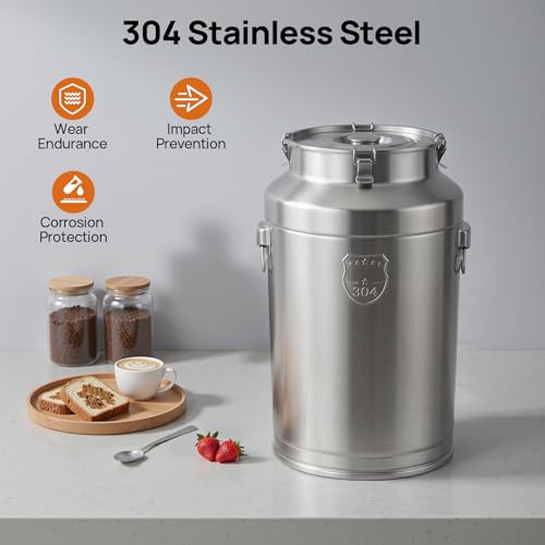 Stainless Steel Milk Barrel, 23 Gallon Milk Can Bucket | Airtight Food Storage Container Metal Water Beverage Drink Dispenser for Milk Oil Wine Soup - size: 23.3Gal
