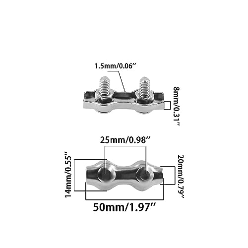 304 Stainless Steel Duplex 2-Post Cable Clamps TTZEZE Double Bolt Wire Rope Clips Clamp Fastener for 3/16 Inch Diameter Wire Rope 14 Pack - style: M5