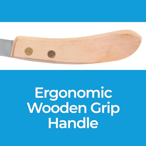 Hoof Knife Single Sided Edge Wide Blade – Stainless Steel Curved Blade Farrier Tool with Fine Wooden Grip, Multipurpose Hoof Trimming Knife for Livestock, 3-Inch Blade, 8.5-Inch Overall - style: Narrow-Blade - RH