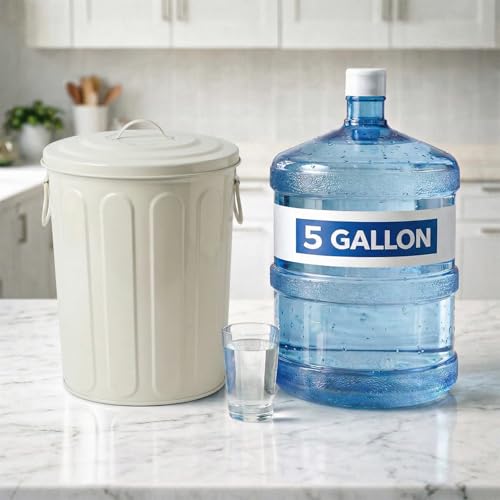Plexon 5 Gallon Small Metal Trash Can with Lid Outdoor Galvanized Steel Bucket with Lid 5 Gal Storage Can for Dog Food Bird Seed Storage Container, Off-White - color: Off-White