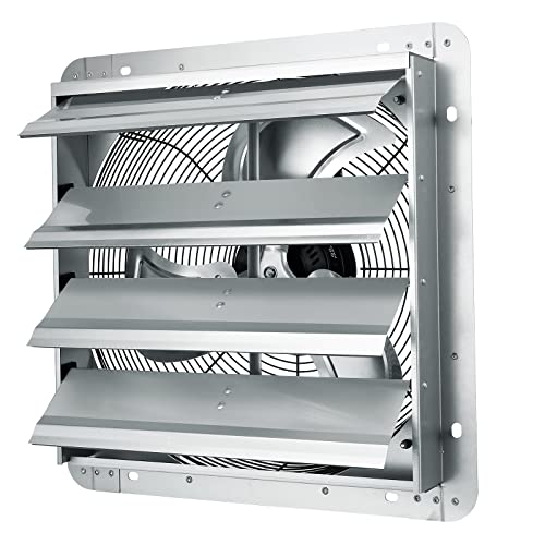 VEVOR 16 Inch Shutter Exhaust Fan Wall Mounted Automatic Louvers Silver, Sturdy Steel Housing, 2438 CFM Low Noise, AC Motor, Ventilation and Cooling for Attic, Garage, Barn, Greenhouse, Workshop - size: 16 Inch