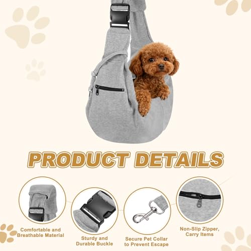 Dog Sling Carrier for Small Dogs and Cats Up to 16.5 Lbs, Breathable with Shoulder Pad Pet Crossbody Shoulder Bag, (Gray, 1 Pcs) Intended for Outdoor/Camp/Travel - color: Gray