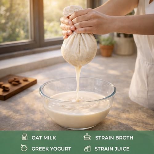 Quality Nut Milk Bags for Straining Almond Milk - 2 Pack Unbleached Organic Cotton - 12" x 12" Reusable Juice Oat Milk Cold Brew Filter Bag