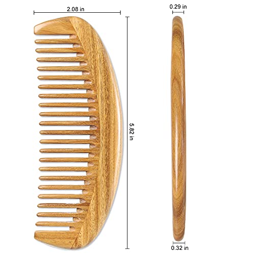 Onedor Handmade 100% Natural Green Sandalwood Hair Combs - Anti-Static Sandalwood Scent Natural Hair Detangler Wooden Comb (Oval Fine Tooth) | Handmade, Curved Palm Grip, Smooth Rounded Teeth, Helps Reduce Static, Less Pulling, Wavy Thick Long Hair, Scalp