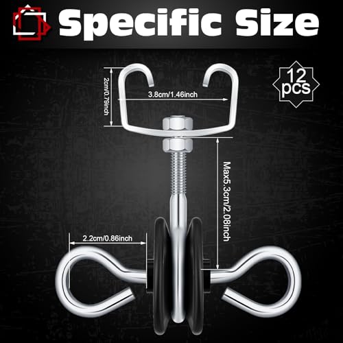 Gisafai 12 Pcs Electric Fence Gate Handles T Post Gate Handle Anchors Double Hook 2 Rings Steel Insulators with Easy Screws for Wire Electric Fence Wood Post Agricultural and Ranchers, Black