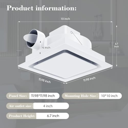 Orsong Bathroom Exhaust Fan 12" Panel | Ultra Quiet without Light(10x10 Mount), 130CFM, 4" Duct for Bathroom/Garage/Home - size: 10in(Hole Size)