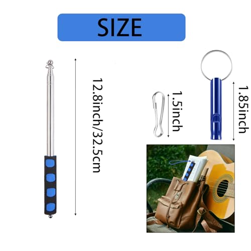 8.2ft Telescopic Flag Pole,Stainless Steel Handheld Portable Extendable Retractable Flagpole with Anti-Slip Grip,Clips,Whistle,Collapsible Telescoping Flag Pole Pointer for Tour Guide,Festival (Blue) - color: 8.2ft blue and black