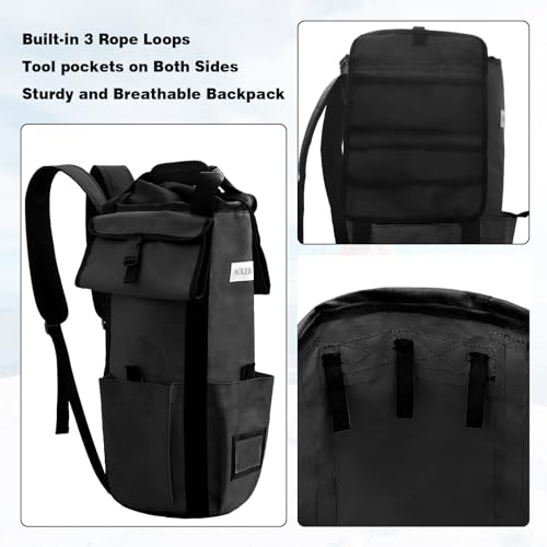 AOLEBA Arborist Rope Storage Bag Tree Climbing Rock Rope Bucket Backpack Rope Storage Bag Large Capacity 1680D Thicken Nylon Material with Hand Straps, Side Pockets - color: Black