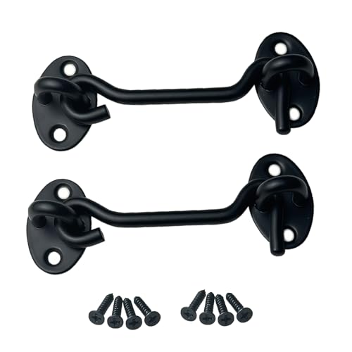 2 Pack 3 inch Black Hook and Eye Latch for Gate, Shed, Garage - color: Black, size: 3 Inch