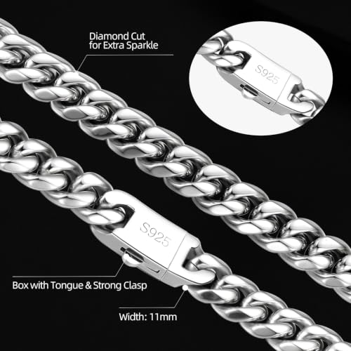 11mm Miami Cuban Link Chain Neckalces for Men Women, 316l Stainless Steel and 925 Sterling Silver Filled, Silver Cuban Mens Necklaces Jewelry Gifts Available In 20/22/24/26/28/30 Inches - style: 12MM-Length 30 Inches