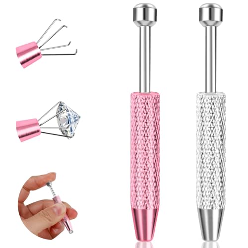 2Pcs Piercing Ball Grabber Tool for Changing Jewelry, Stianless Steel Flat Back Earring Applicator Internally Threaded Push Pin Piercing Grabber Tool - color: Pink&Silver-2pcs