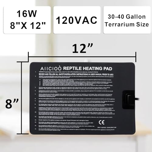 Aiicioo Reptile Heating Pad - Hermit Crab Heater Heat Mat for Reptiles Snake Lizard Terrarium 16 Watt (Pack of 2) - size: 8" X 12"(16W) (Pack of 2)