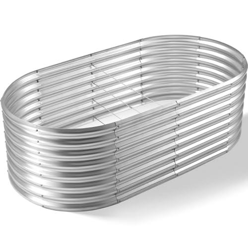 Land Guard Galvanized Planter Raised Beds, 6×3×1.99ft Galvanized Water Trough, Keyhole Raised Garden Bed Metal - color: Classic Silver, size: 6×3×1.99ft