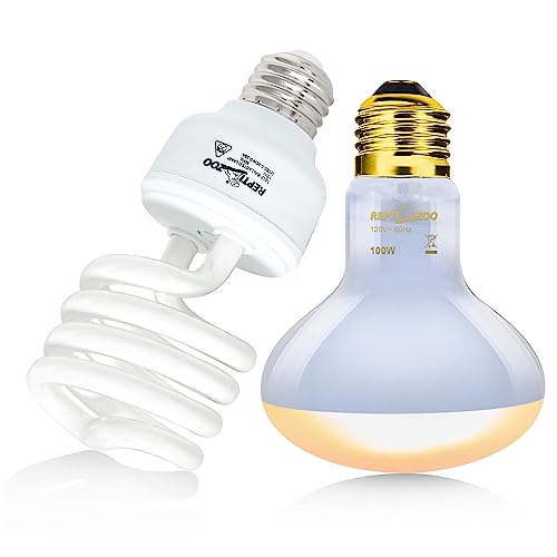 REPTI ZOO Dual Reptile Light Fixture Reptile Heat Lamp Combo Pack, 100W UVA Daylight Basking Spot Light and 26W UVA UVB Reptile Light Energy Saving Spiral Compact Lamp UVB Bulb 5.0 - style: Tropical UVB & HEAT Dual Dome Lighting Kit
