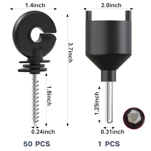 50 Pcs Black Electric Fence Insulator Screw-in Insulator Fence Ring Post Wood Post Insulator and 1 Pc Free Insulator Socket Tool (Grid System Accessories for Animal Husbandry Electronic)
