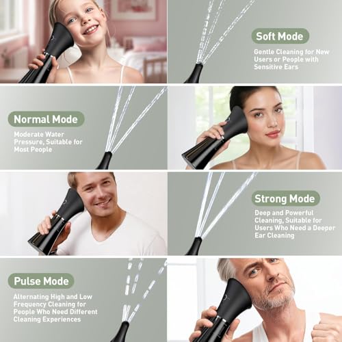 Ear Wax Removal - Electric Ear Cleaner with IPX7, Water Powered Ear Cleaning Tool with Irrigation Flusher, 6 Tips, 4 Pressure Settings - Safe & Effective for Ear Wax Cleaning Gifts for Women Men