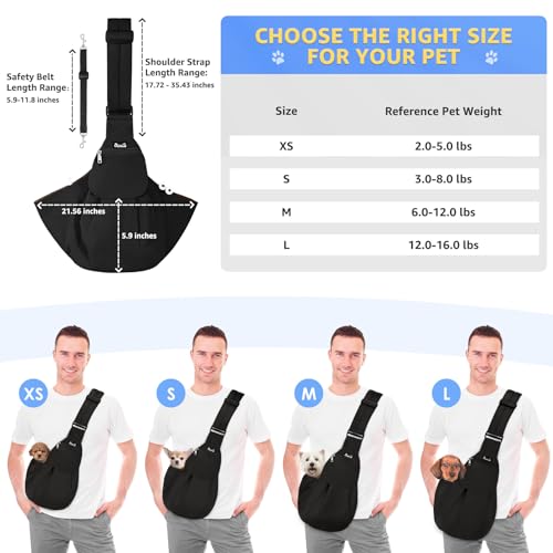 SlowTon Dog Carrier Sling - Thick Padded Shoulder Strap Adjustable, Black S | Dog Carriers for Small Dogs, Puppy Carrier Purse for Pet Cat with Front Zipper Pocket Safety Belt Machine Washable - color: C-Black Water-Resistant