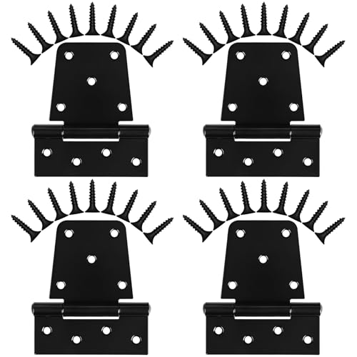 Heavy Duty Gate Hinges 3.5 inch 4 Pack Extra Thick Industrial T Hinges Barn Door Hinges Shed Door Hinges for Large Wooden Gates Wood Fence Outdoor - Black Iron Finish (Screws Included) - color: Black, size: 3.5"-4 Pack
