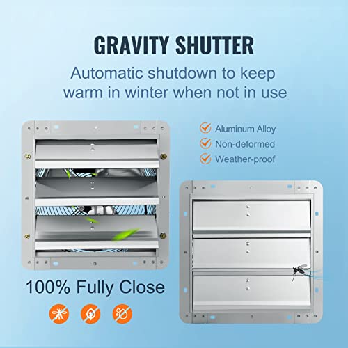 VEVOR 10'' Shutter Exhaust Fan, High-speed 820 CFM, Aluminum Wall Mount Attic Fan with AC-motor, Ventilation and Cooling for Greenhouses, Garages, Sheds, Shops, FCC - size: 10 Inch