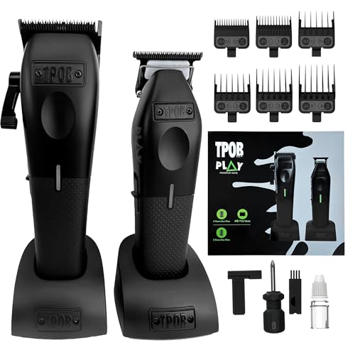 TPOB Play Barber Hair Clipper and Trimmer for Men 7500 RPM with Rubber Grips (Blackout 2 Set) - color: Blackout 2 Set