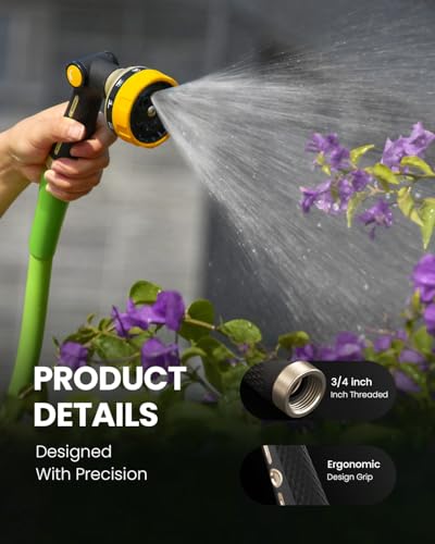 RAINPOINT Garden Hose Nozzle - 100% Heavy Duty Metal Thumb Control Spray Nozzles for Garden Hose High Pressure, 10 Pattern Water Hose Nozzle for Car Wash, Watering Lawn, Pets, Bright Yellow - color: Bright Yellow