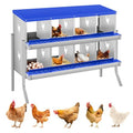 8 Compartment Chicken Nesting Boxes, Metal Roll Away Egg Laying Boxes with Removable Tray & Lid Cover, Chicken Coop Nest Box for Hens, Egg Protection Design (with Legs) Blue - color: Blue, size: 8 hole - with leg