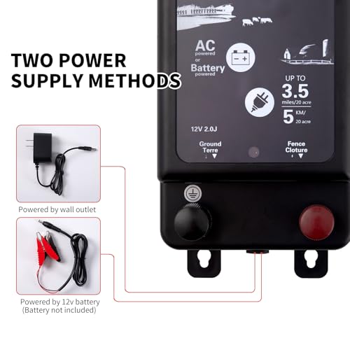 2025 New Tech 2 in 1 Electric Fence Energizer Charger Plug-in & 12V Battery, Waterproof & Safe Wide Coverage Energizer for Farms, Suburban Homes, Gardens, Livestock, Pets & More