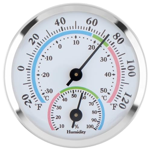 Mini Indoor Thermometer Hygrometer Analog 2 in 1 Temperature Humidity Monitor Gauge for Home, Wall, Room, Outdoor, Offices, Display Mechanical (Silver)