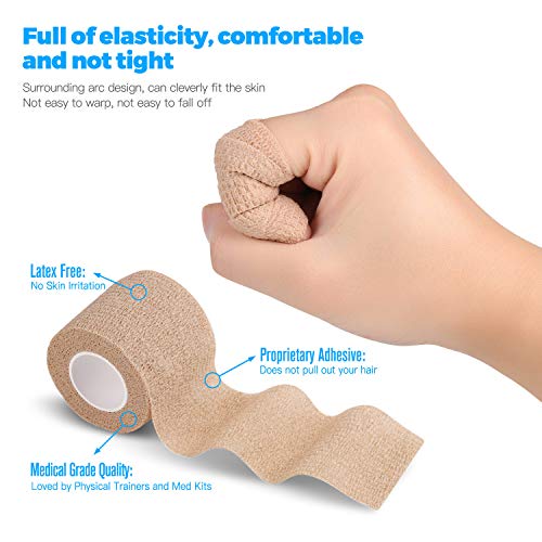 Bandage Wrap 8 Pack 1”x 5 Yards Self Adhesive Bandage Wrap Breathable Cohesive Bandage Wrap Rolls Athletic Elastic Self Adherent Wrap for Sports Injury,Wrist, Knee, Ankle Sprains and Swelling(Beige) - color: Beige, size: 1 Inch (Pack of 8)