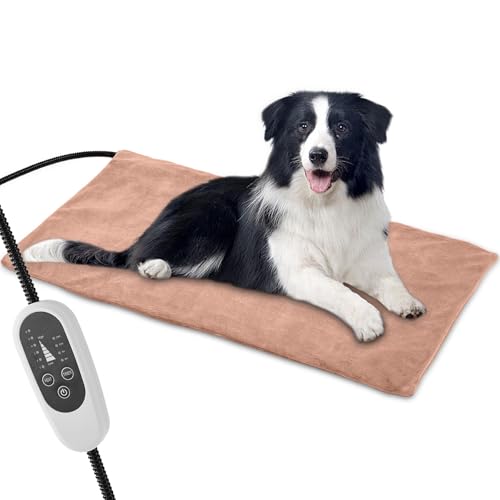 Annchwool Pet Heating Pad for Puppy Cat Dog-6 Adjustable Temperature & 5 Timer-27.5x15.7in Waterproof Cat Dog Heating Pad with Chew-Resistant Cord-Heated Pad for Indoor Pets,Older,Pain Relief(Brown) - size: 27.5in x 15.7in