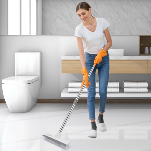 SetSail Floor Scrub Brush with 51-Inch Long Adjustable Handle 2 in 1 Scrape Brush Stiff Bristle Floor Scrubber for Cleaning Shower Bathroom Garage Kitchen Wall Deck Tub Tile | 2 in 1 Scrape Brush Stiff Bristle Floor Scrubber for Cleaning Shower Bathroom G