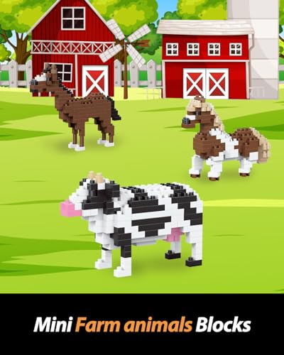 QISHOUTING Cow Mini Building Toy for Kids, Farm Animals Mini Building Blocks & Learning Toy for Girls Boys, Miniature Cow Figurine Toys for Adults Girls, Birthday Party Favors Stocking Stuffers - style: Cow