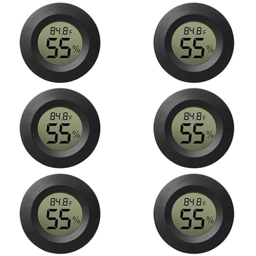 6-Pack Mini Hygrometer Thermometer Digital LCD Monitor Indoor/Outdoor Humidity Meter Gauge Temperature for Humidifiers Greenhouse Reptile Fahrenheit(℉)/ Celsius(℃)