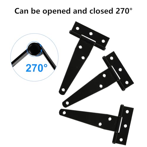 T Strap Hinges Heavy Duty, Shed Door Gate Hinges(Black) (4, 4 Pcs *4 inch) | 3 inch t hinges Heavy Duty Black Outdoor Tee Hinge for Wooden Fences, Barn Door Gates Hinge for Shed Door Hardware - size: 4 Pcs *4 inch
