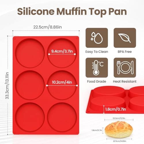 Redfly Silicone Egg Molds for Breakfast Sandwiches 3 Pcs, Non Stick 4 Inch Egg Bites Baking Pans, Jumbo Silicone Muffin Pans for Baking, Round Muffin Top Pan for Whoopie Pie Pan, Hamburger, Fruit Tart - size: 3pcs: 4 inch Jumbo