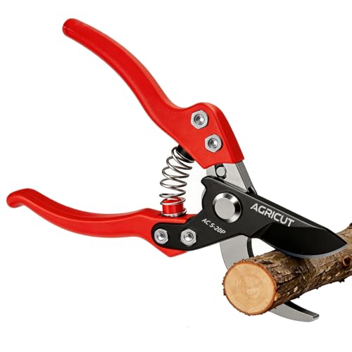 AGRICUT 7" Pruning Shears Heavy Duty Professional, Made of Japanese SK5 Steel Blades, 1 Cut Capacity, Bypass Hand Pruners Garden Clippers for Tree Flower Branch Trimming, S20P - style: Nylon Handle, High Carbon Steel PRO
