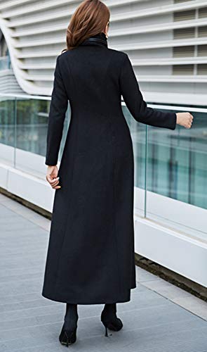 Women's Charming Long Wool Trench Coat Winter Double Breasted Classic Thick Jacket - color: Black-stand Collar-b Style, size: 8