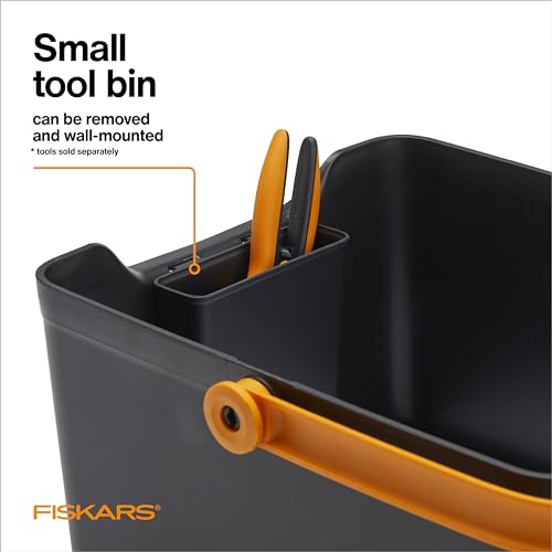 Fiskars Garden Tool Caddy, Portable Storage Organizer for Indoor Gardening | Locking Handle, Removable Bin (Wall-Mountable) for Snips & Pruning Shears, Durable Recycled Resin Carrier, Cabinet-Sized - style: Tool Caddy