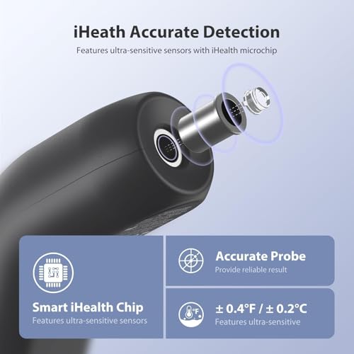 iHealth Touchless Thermometer for Adults and Kids, Color-Coded Alert & Silent Mode, 1-Second Accurate Fever Check, Portable for Home, Travel Use - PT2L Black